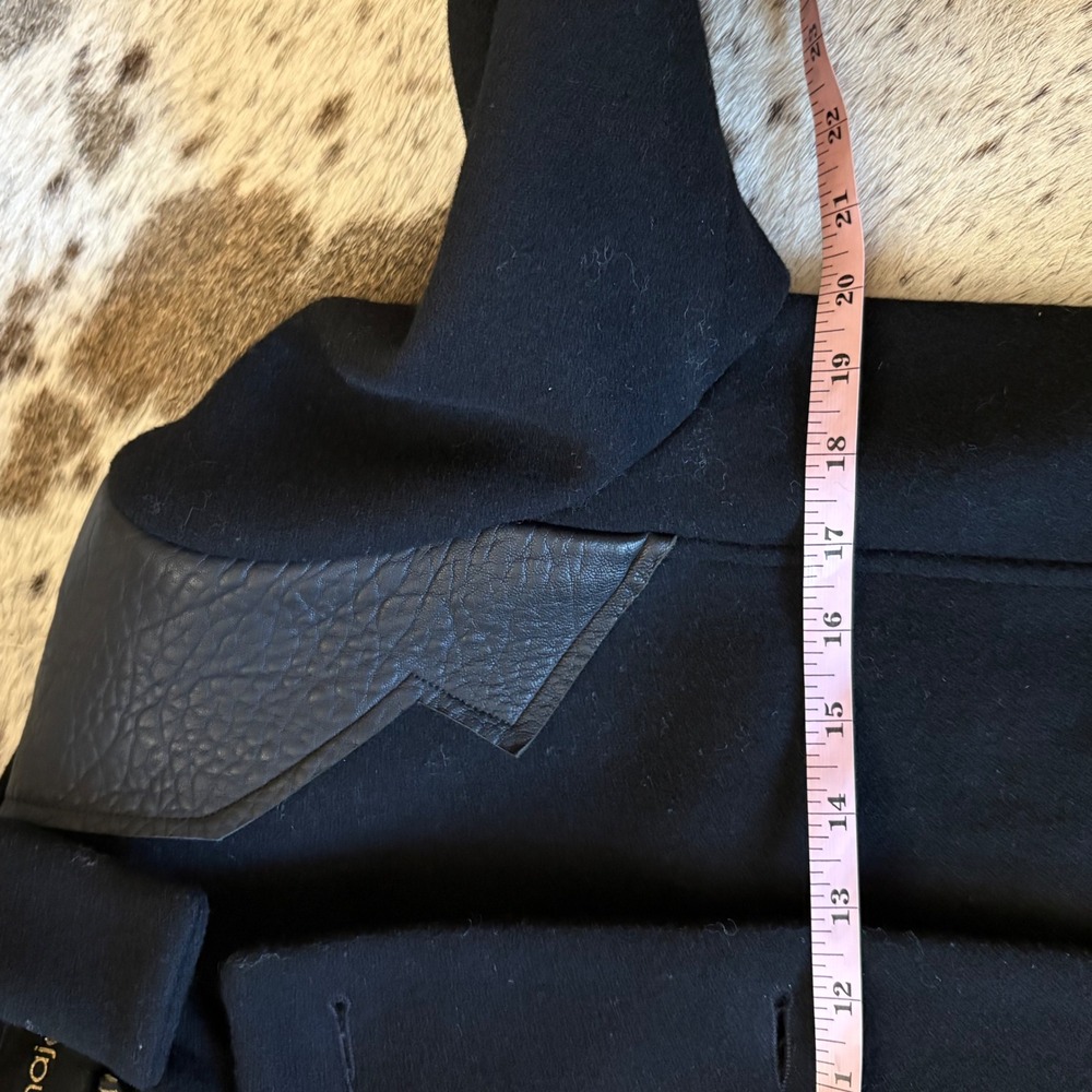 MAJE Daho double breasted Peacoat‎ Black  wool-cashmere blend leather trim Sz 40 - Picture 8 of 11